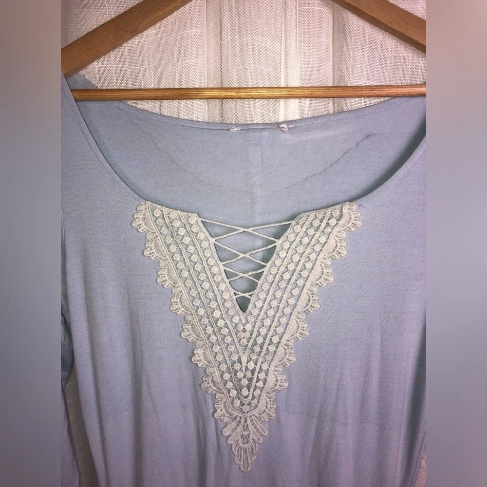VENUS Gradient Blue Lace-Up Ombre Long Sleeve Dress NWOT M